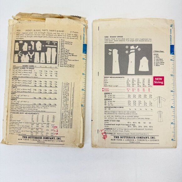 Butterick Vintage Sewing Patterns‎ 4359 5466 Lot of 2 - Picture 6 of 6